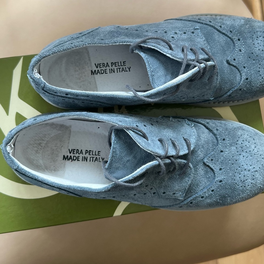 Kids Boys Suede Dress Shoes with laces & Rubber Sole - Blue/grey - Size 38 - Picture 11 of 13